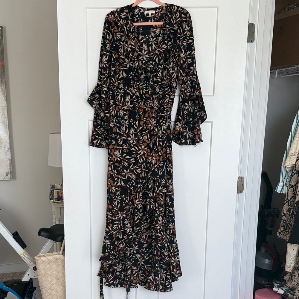 Max Studio Black and Brown Floral Long Sleeve Dress